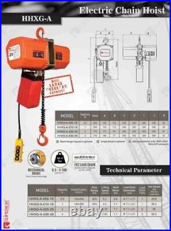 0.5 TON Electric Chain hoist with trolley 460V 60Hz