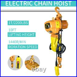 1 Ton Electric Chain Hoist 2200 LBS Electric Crane Hoist 10ft Lift High Speed