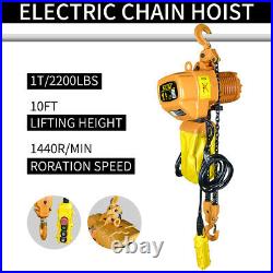1 Ton Electric Chain Hoist 2200 lb. Super Electric Crane Hoist 10ft Lift 220V