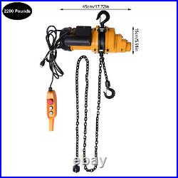 1 Ton Electric Chain Hoist Single Phase Crane Hoist 2200lbs Load 13ft Lift 1500W