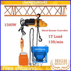 1 Ton Electric Chain Hoist Winch with 13FT 20Mn2 Chain Wired Remote Control 110V