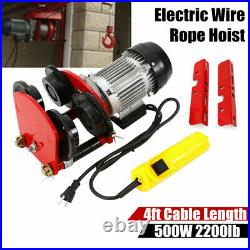 1 Ton Electric Wire Rope Hoist with Trolley 2200 lb 4Ft Cable All-copper Motor USA