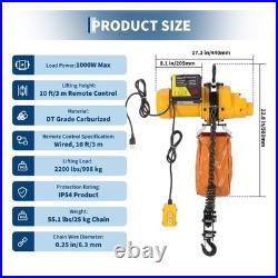 10/20 FT Chain 2200LBS/1 Ton Electric Chain Hoist Single Phase Hoist Crane 110V