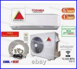 12,000 BTU Ductless Air Conditioner, Heat Pump Mini Split 110V 1 Ton Withkit, WiFi