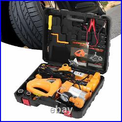 12V 3 Ton Car Electric Scissor Floor Jacks & Impact Wrench Tire Repair Tool Kit
