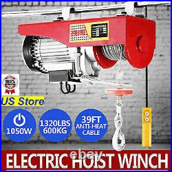 1320 LBS Electric Cable Hoist Crane Lift Garage Auto Shop Winch with Remote 3/5Ton