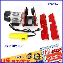 1Ton Electric Wire Rope Hoist with Trolley 2200LBS 4FT lift I-beam Heavy Duty 110V
