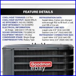 2.5 Ton 14.5 SEER2 Goodman Heat Pump AC Split System R32 Central Air Conditioner 2.5 Ton 14.5 SEER2 Goodman Heat Pump AC Split System R32 Central Air Conditioner