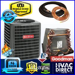 2.5 Ton 14 SEER Goodman Mobile Home AC Heat Pump + ADP Coil + 30' Copper Lines