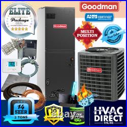 2 Ton 14 SEER Goodman Heat Pump System Complete Install Kit, Free Accessories