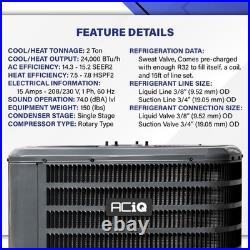 2 Ton 15.2 Central Air Heat Pump Split System Ducted R32 AC Kit, Multi-Position