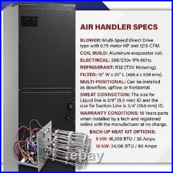 2 Ton 15.2 Central Air Heat Pump Split System Ducted R32 AC Kit, Multi-Position