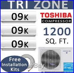 22+ SEER 2 ton Tri Zone Ductless Mini Split Air Conditioner, Heat 9000 x 3