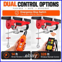 2200 Lbs Electric Wire Rope Hoist Double Cable 20 Ft Wireless Wired Remote 1-Ton