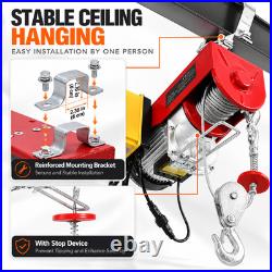 2200 Lbs Electric Wire Rope Hoist Double Cable 20 Ft Wireless Wired Remote 1-Ton