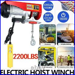 2200LB Electric Wire Hoist Winch Hoist Crane Lift 40 ft With Remote Control 1 Ton