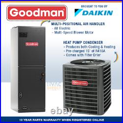 3 Ton 14 SEER Goodman Heat Pump System Complete Install Kit, Free Accessories