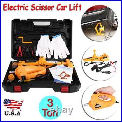 3 Ton Automotive12V Electric Scissor Car Floor Lift Van Garage With Case