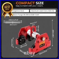 3 Ton I Beam Trolley Adjustable Push Beam Hoist with Dual Wheels Heavy Duty