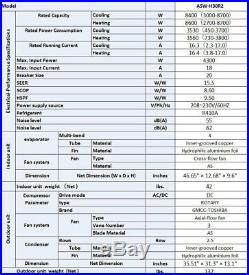 30000 BTU Ductless Air Conditioner, Heat Pump Mini Split 2.5 TON / 30,000 BTU