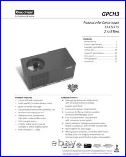 5 Ton Goodman AC Package Unit System 13.4 SEER + Free Heat Kit, Disconnect, Whip