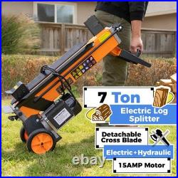 7-Ton Electric Log Splitter with Detachable Cross Blade Cutting Head for Garage