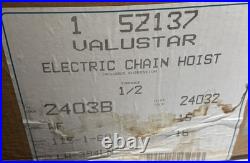 CM Electric Hain Hoist 2403B 1/2 Ton 15' Lift 16' Per Min Speed 115-1-60 Power CM Electric Hain Hoist 2403B 1/2 Ton 15' Lift 16' Per Min Speed 115-1-60 Power