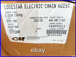 CM Lodestar 1/2 Ton 1000 Lbs Electric Chain Hoist Model F New