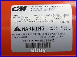 CM Lodestar A Electric Chain Hoist 1/8 Ton 32 FPM Variable Speed 15' Lift New