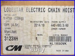 CM Lodestar Model B 1/4 Ton 500lb Electric Chain Hoist 15' Lift 16 FPM 3PH 480V