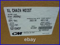 CM Lodestar XL 4 Ton Electric Hoist 20F Lift 15fpm 460/3/60Model 5215HCF (31695)