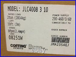 COFFING Model JLC4008 3 10 2 Ton 230-460/3/60 Volt 10 Ft Lift 8 Fpm New
