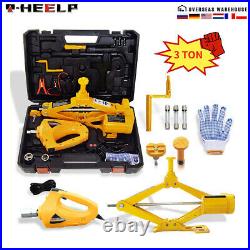 Car Jack Lift 3 Ton 12 V Electric Scissor Floor Jack With Impact Wrench Tool Kit