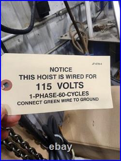 Coffing 08249w Jlc4008-1-20 2-ton 8 Fpm Electric Chain Hoist Hook Mounted New B2