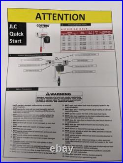 Coffing 08249w Jlc4008-1-20 2-ton 8 Fpm Electric Chain Hoist Hook Mounted New B2