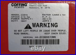 Coffing Electric Chain Hoist Ec4016 2 T Ton 4000lbs 3ph 2 HP 460v Drop Coffing Electric Chain Hoist Ec4016 2 T Ton 4000lbs 3ph 2 HP 460v Drop