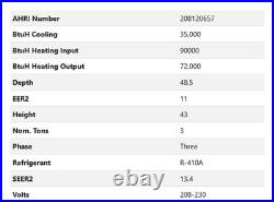 Daikin DFG0363DH00001S 3 Ton Gas / Electric Commercial Combi Furnace / AC Unit