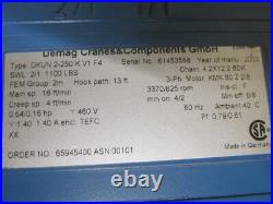 Demag DKUS-2-250-K-V1-F4 Electric Chain Hoist 1/2 Ton 1100 Lbs 3 PH 13' Lift