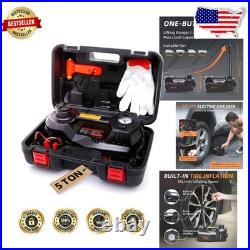 Durable 5 Ton Electric Car Jack 12V Hydraulic, Tire Inflator, Compact Kit