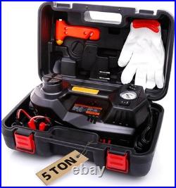 Durable 5 Ton Electric Car Jack 12V Hydraulic, Tire Inflator, Compact Kit