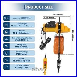 Electric Chain Hoist 1100 lbs Load, Single Phase Crane Hoist 15 ft Lifting 110V