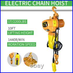 Electric Chain Hoist 2200 lb. Electric Crane Hoist HD Super 1 ton 10ft Lift Top