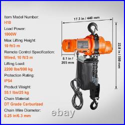 Electric Chain Hoist Single Phase Lifting Crane 1ton / 2200lbs Load 10 ft Lift