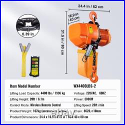 Electric Chain Hoist Three Phase Crane Hoist 4400 Lb 2 Ton Load 20 Ft Lift