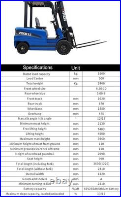 Electric Forklift 1.5 Ton Rated Capacity Lifter Truck w side shift Brand New USA