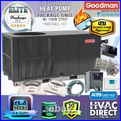 Goodman 2.5 Ton 13.4 SEER2 Central AC Heat Pump Package Unit System, Install Kit