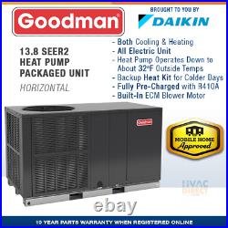 Goodman 2.5 Ton 13.4 SEER2 Central AC Heat Pump Package Unit System, Install Kit