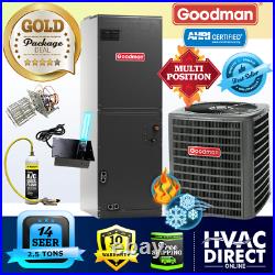 Goodman 2.5 Ton 14 SEER AC System withAux Electric Heat + Replacement Install Kit