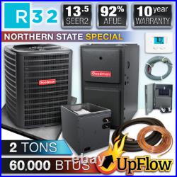 Goodman 2 Ton 13.5 SEER2 R32 Air Conditioner & 60K BTU 92% Upflow Gas Furnace