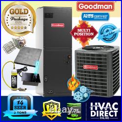 Goodman 2 Ton 14 SEER AC System withAux Electric Heat + Replacement Install Kit